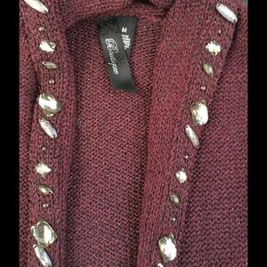 Buckle Burgundy Sweater with Gem Accents